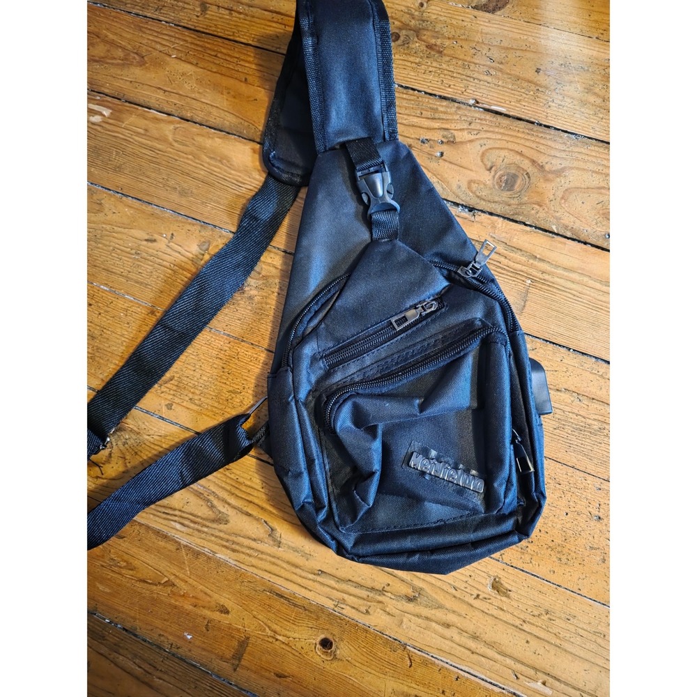 Meijieluo Black Canvas Sling Bag USB Charging Port Crossbody Chest Pack Mens